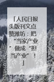 人民日报头版刊文点赞潍坊：把“当家产业”做成“担当产业”！