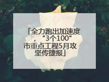 全力跑出加速度，“3个100”市重点工程5月攻坚传捷报